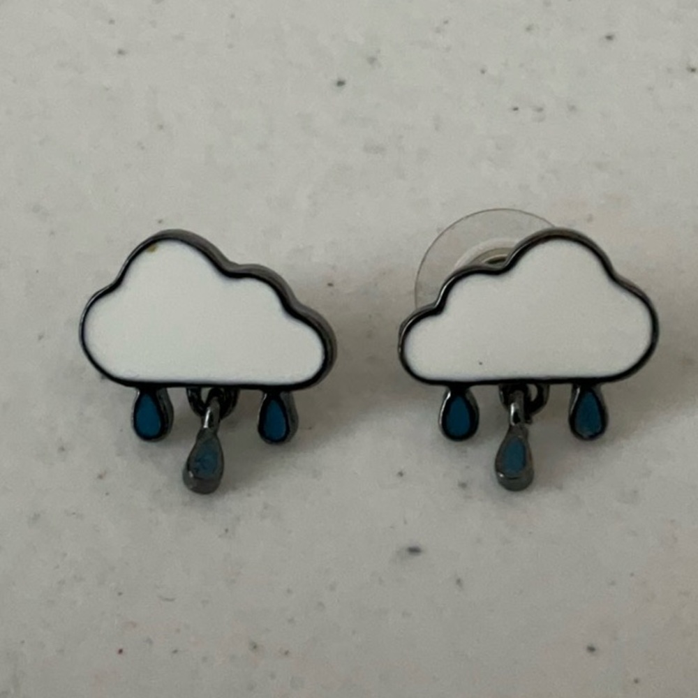 Cloud Earrings with Blue Raindrops